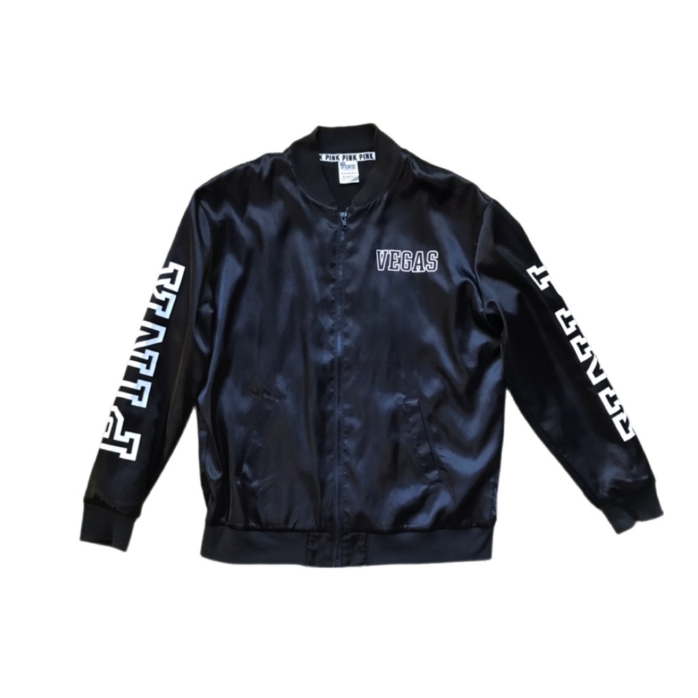 🔥 Victoria’s Secret / PINK Silky Black Vegas Bomber Jacket - XS 🔥